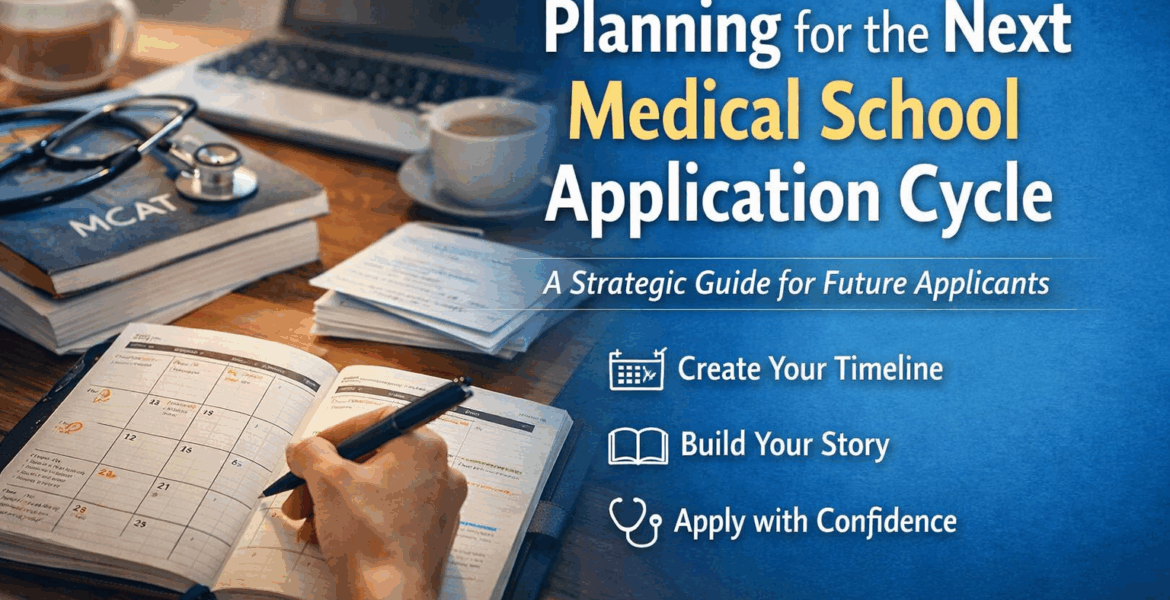 Strategic medical school application planning setup highlighting early preparation and timeline building.